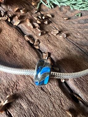 Chamilia Blue Sand Grey Silver Murano Denim Charm Silver 925 Core Beach Waves